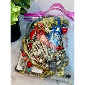 2lb Quart Size Bag of Junk Jewelry for CRAFTING - POOR Condition Non Wearable -1
